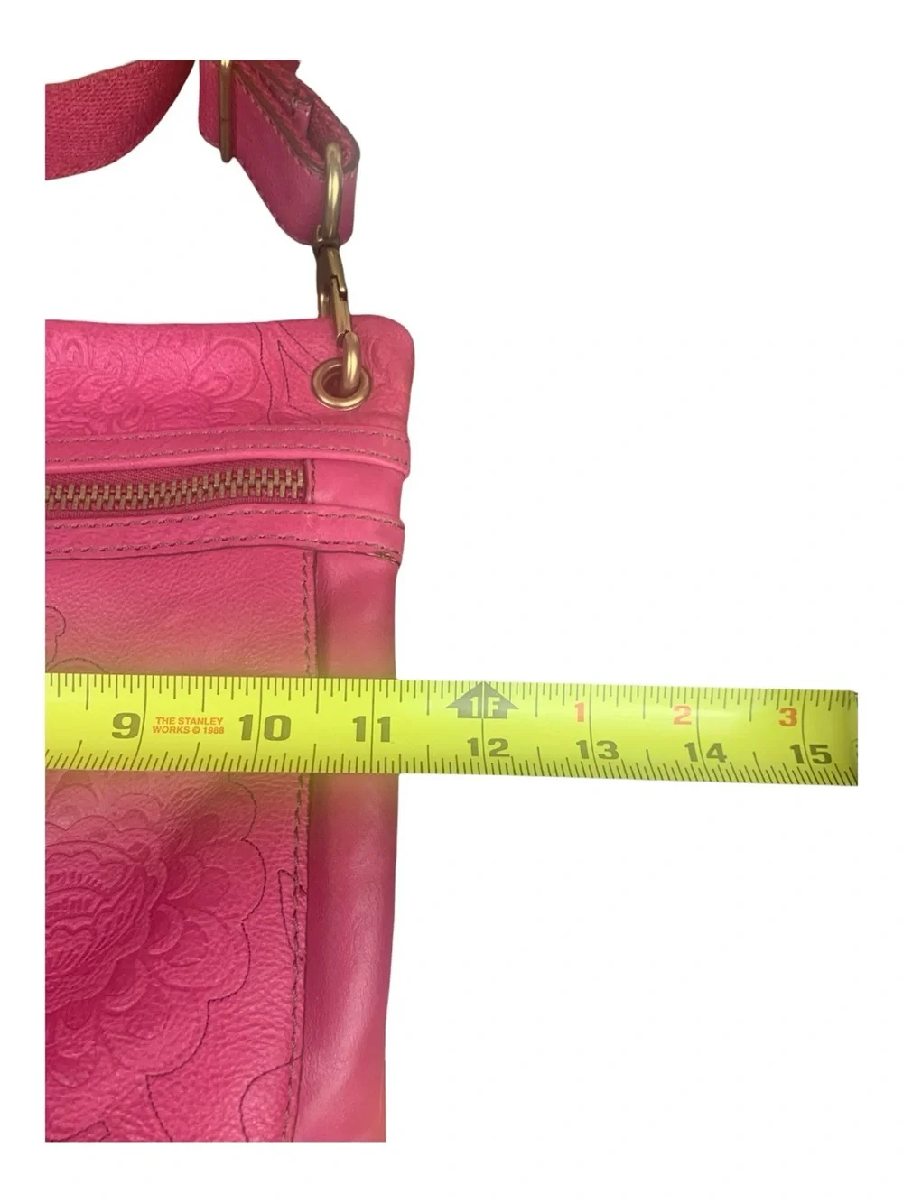Fossil Pink Floral Embossed Crossbody Bag 100%‎ Leather Everyday Travel